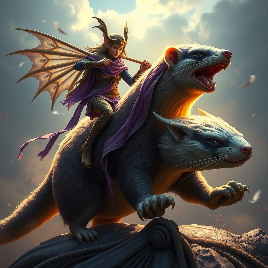 Fairy riding a giant magical ferret