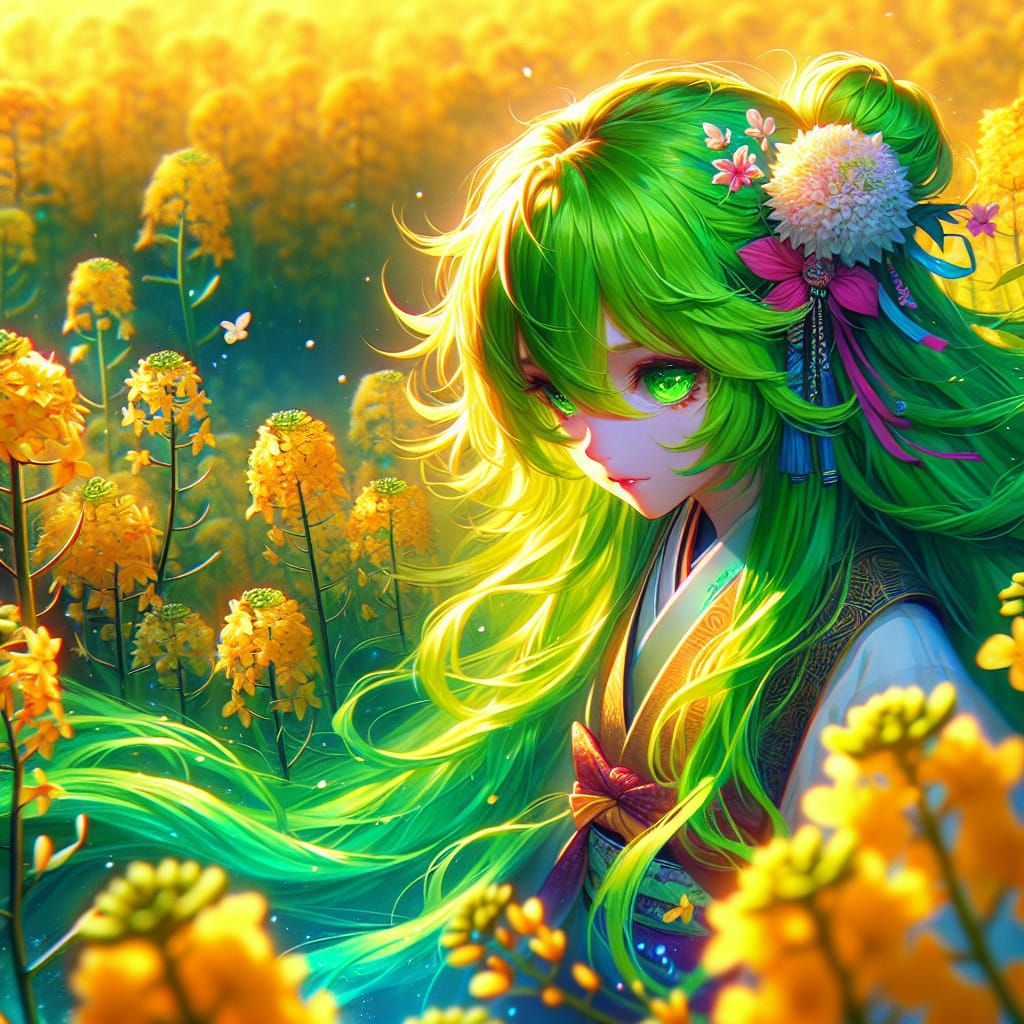 Anime Girl in Mustard Field: Fantasy Concept Art
