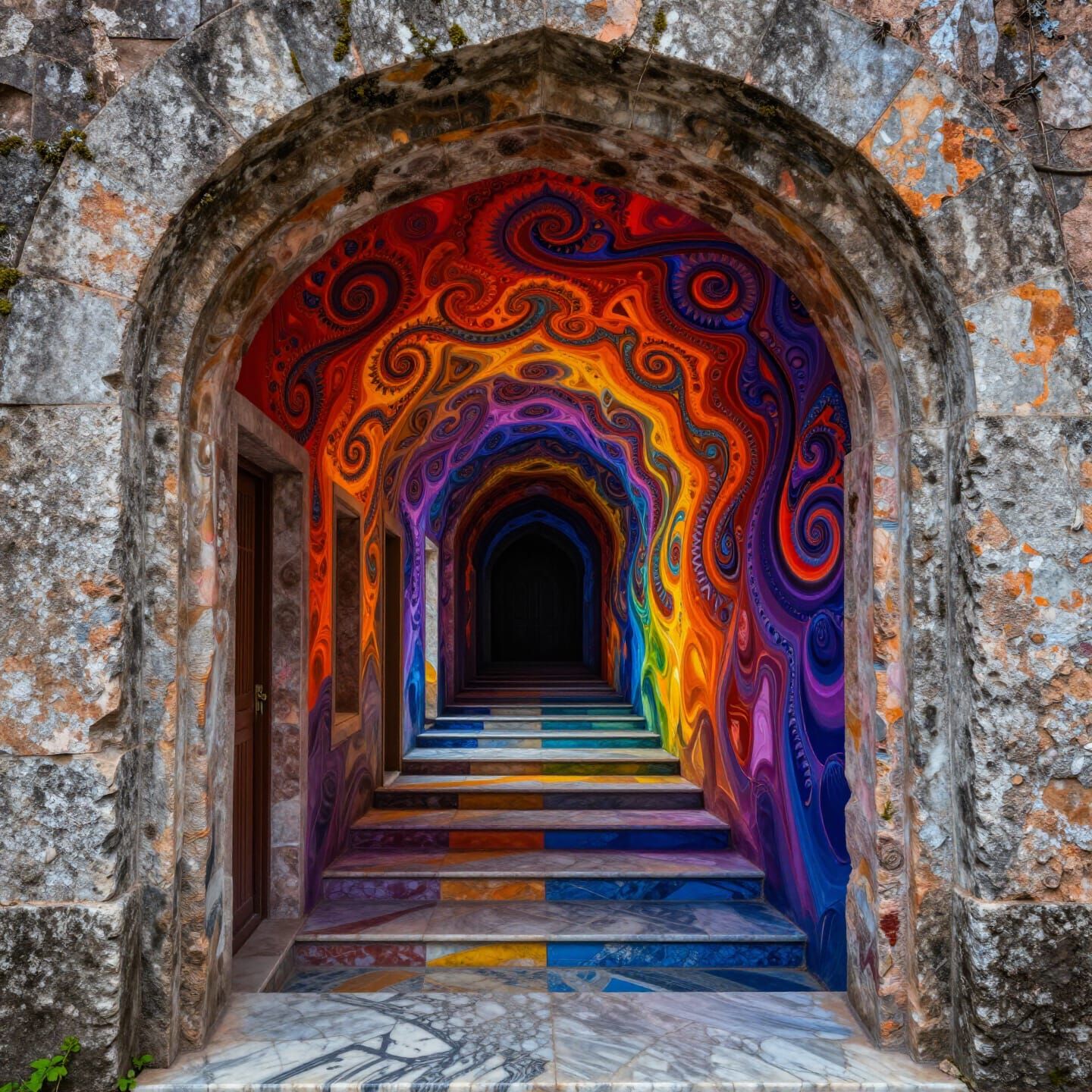 Trompe-L'oeil Archway into Deep Color and Fractal Corridor