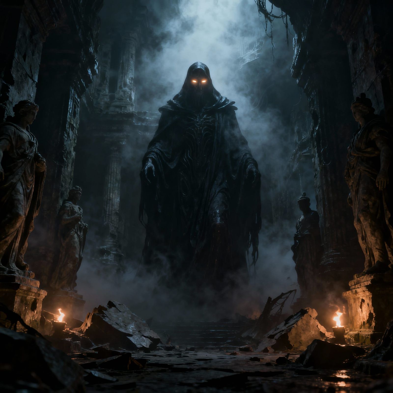 Ancient Figure Emerges from Shadows in Forgotten Temple