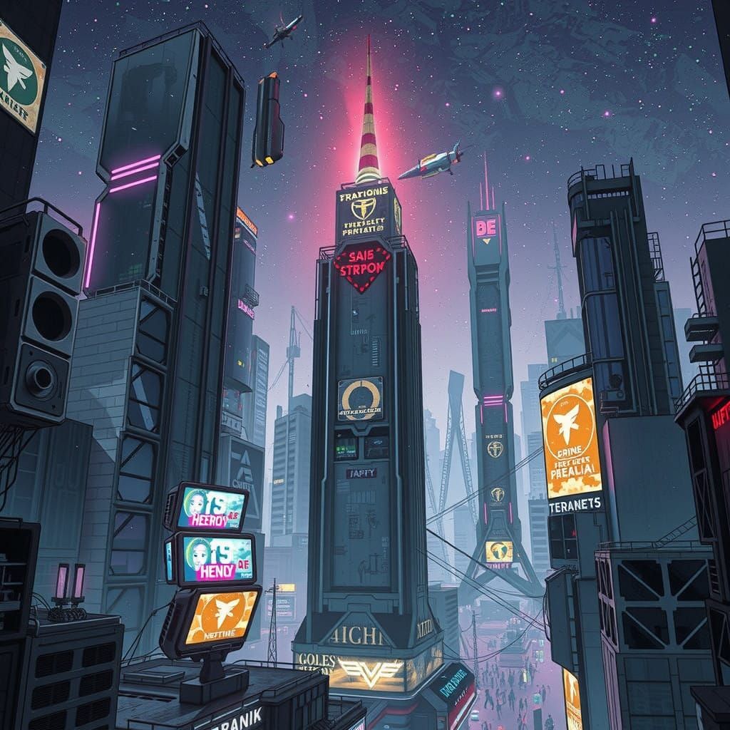 spaceships flying over the city