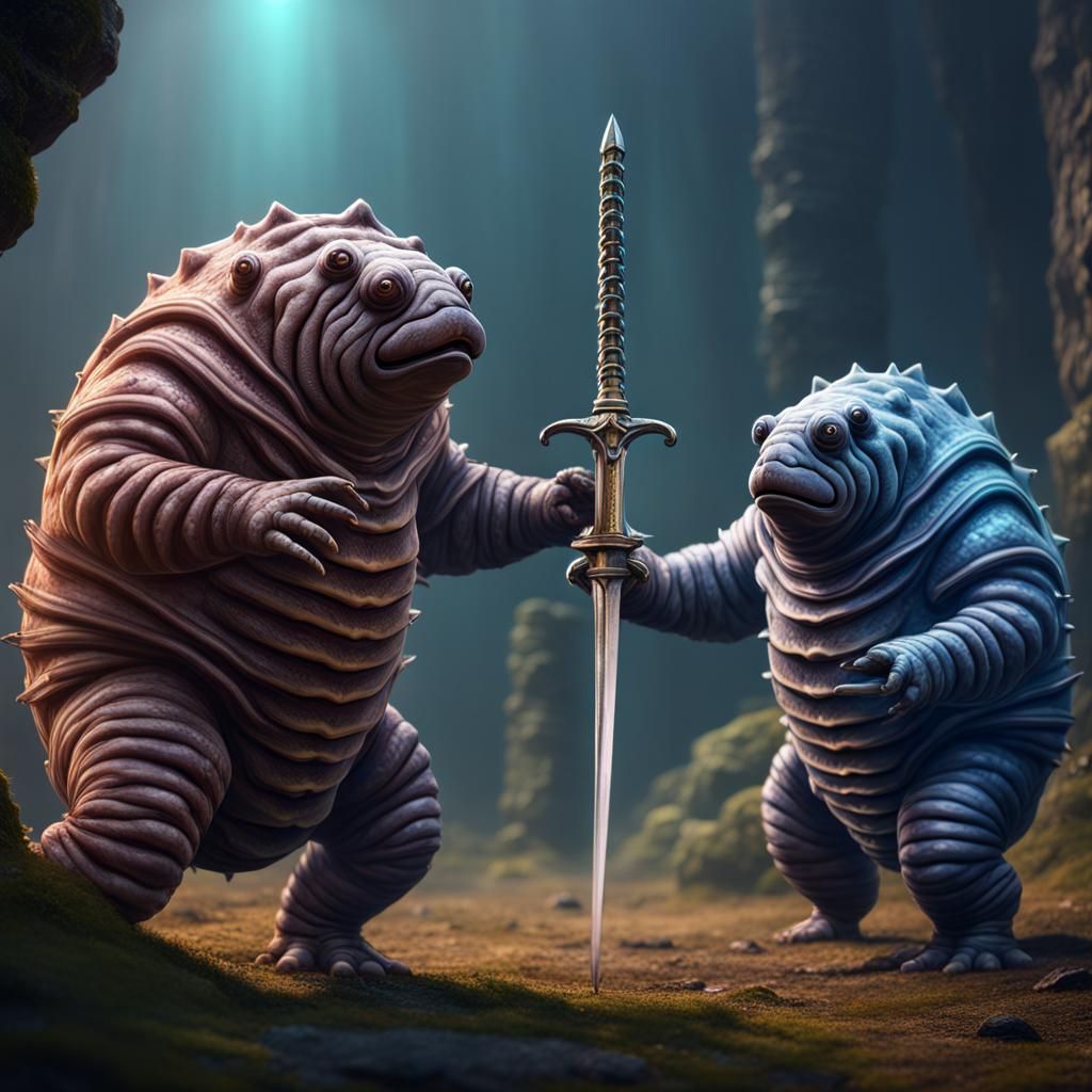 Tardigrades Sword Fencing: Detailed Fantasy Art