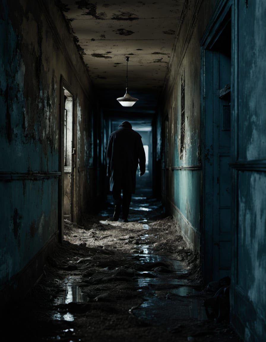 Eerie Deserted Hallway with Flickering Lights