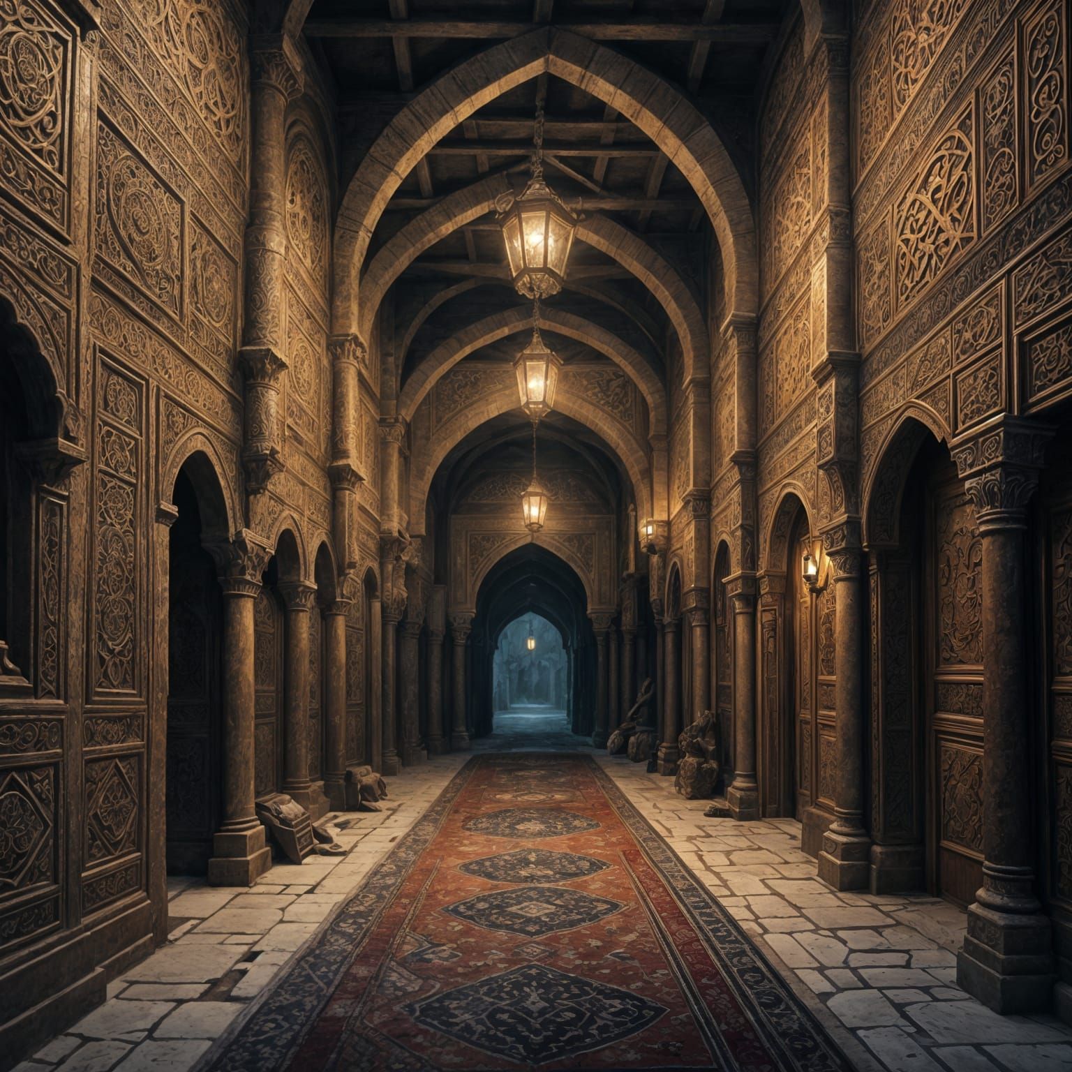 Creepy Arabesque Corridor of Paintings in Unreal Engine