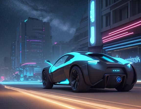 Futuristic Parisian Street at Night in Sci-Fi Style