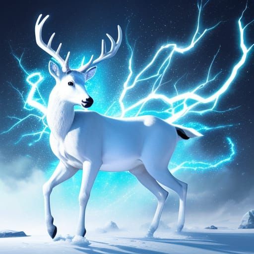 Ethereal White Deer Basks in Snowy Splendor with Sparkling D...