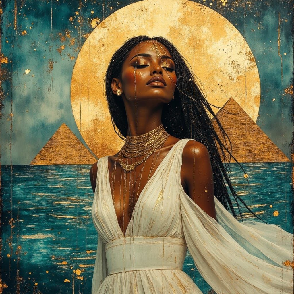 African Goddess Emerges from Nile in Ethereal Glow