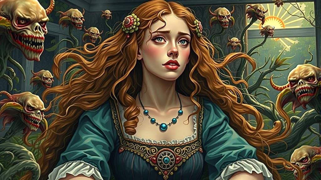 Creepy Voodoo Lily Garden With Distressed Woman