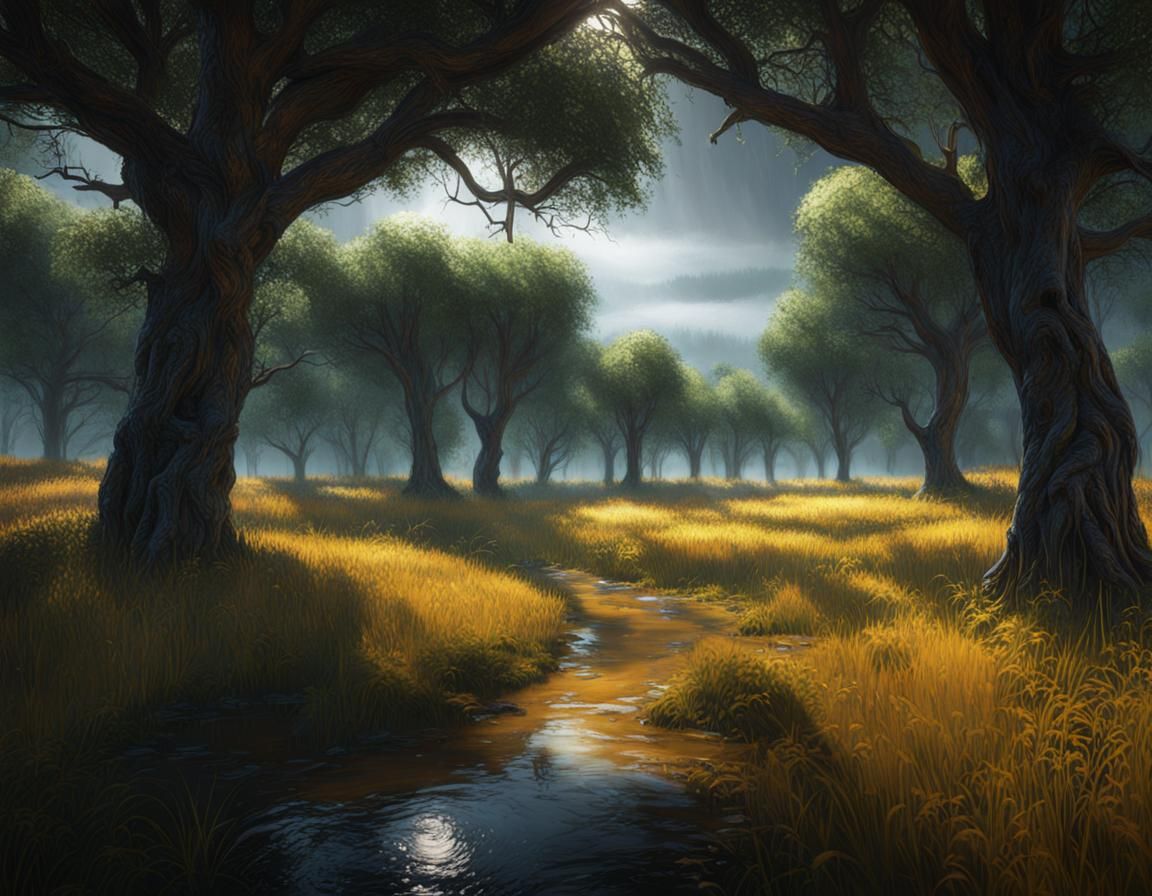 Savanna Forest Rainstorm in Volumetric Lighting