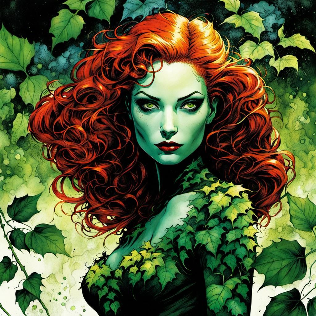 Poison Ivy Portrait in Graphic Novel Style