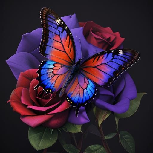 Detailed Matte Painting of Butterfly on Rose