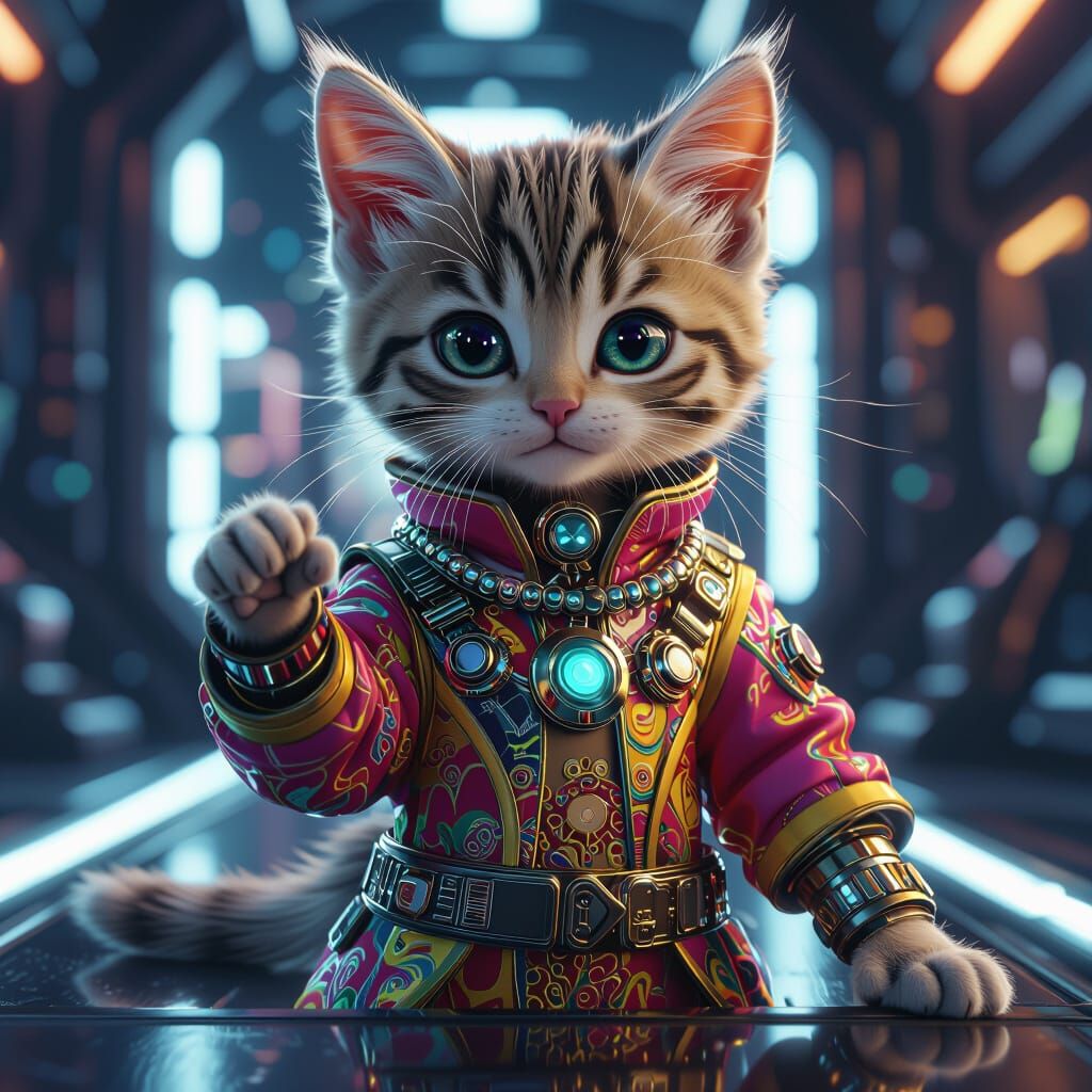 Futuristic Kitten Portrait in Hyperreal Style