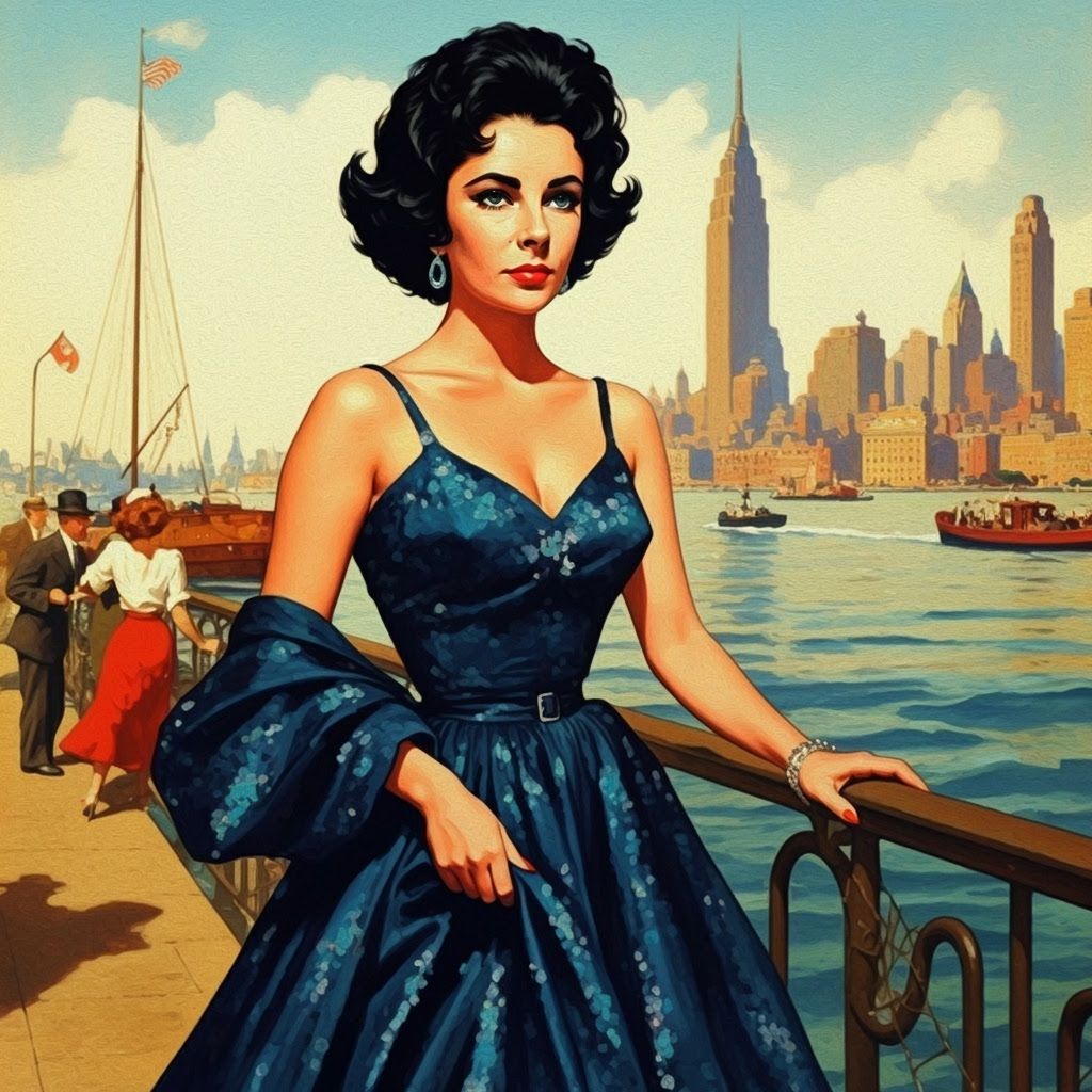 Elizabeth Taylor Portrait in Rockwell Style