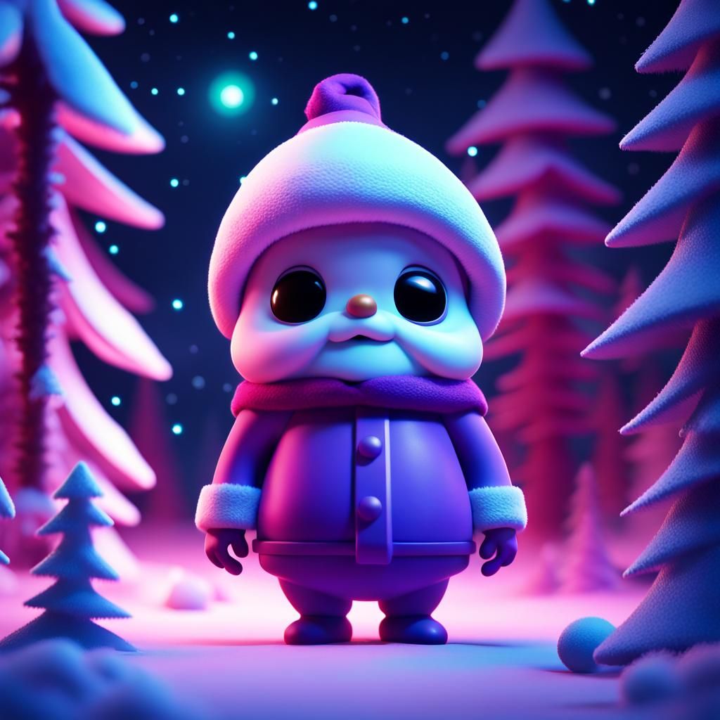 Kawaii Santa's Forest Mayhem in Dreamy Neon Lighting