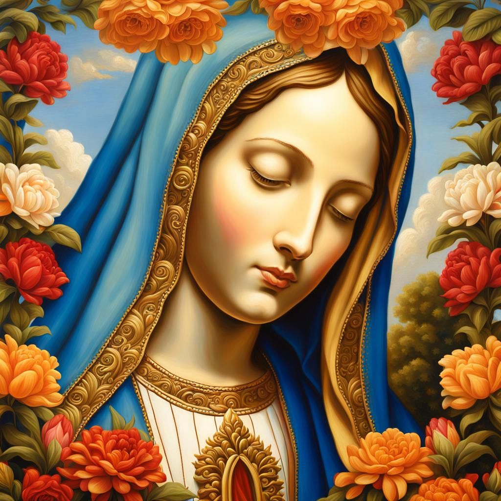 Ethereal Virgin of Guadalupe in a Golden Baroque Frame