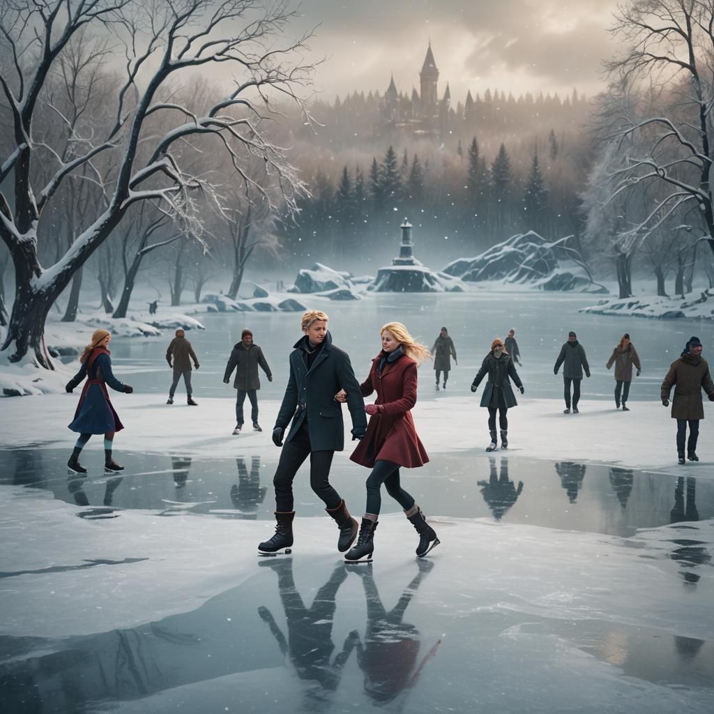 Ice Skating Snowstorm: Detailed Matte Painting