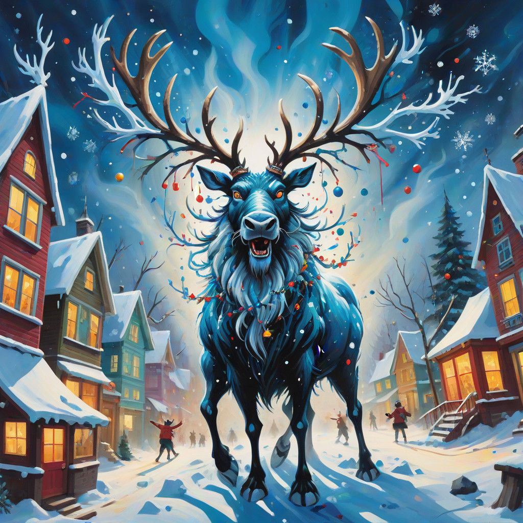 Krampus and Reindeer Unleash Holiday Bedlam in Vibrant Stree...