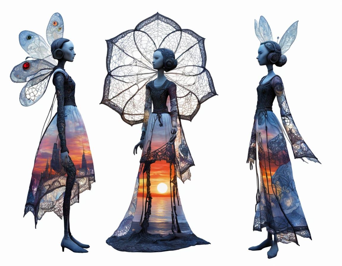 Futuristic Fairycore Dystopian Sunset: Lace and String Mixed...