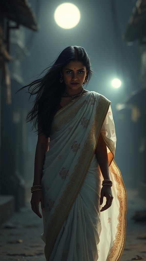 Mysterious Woman in White Saree: 3D Animation