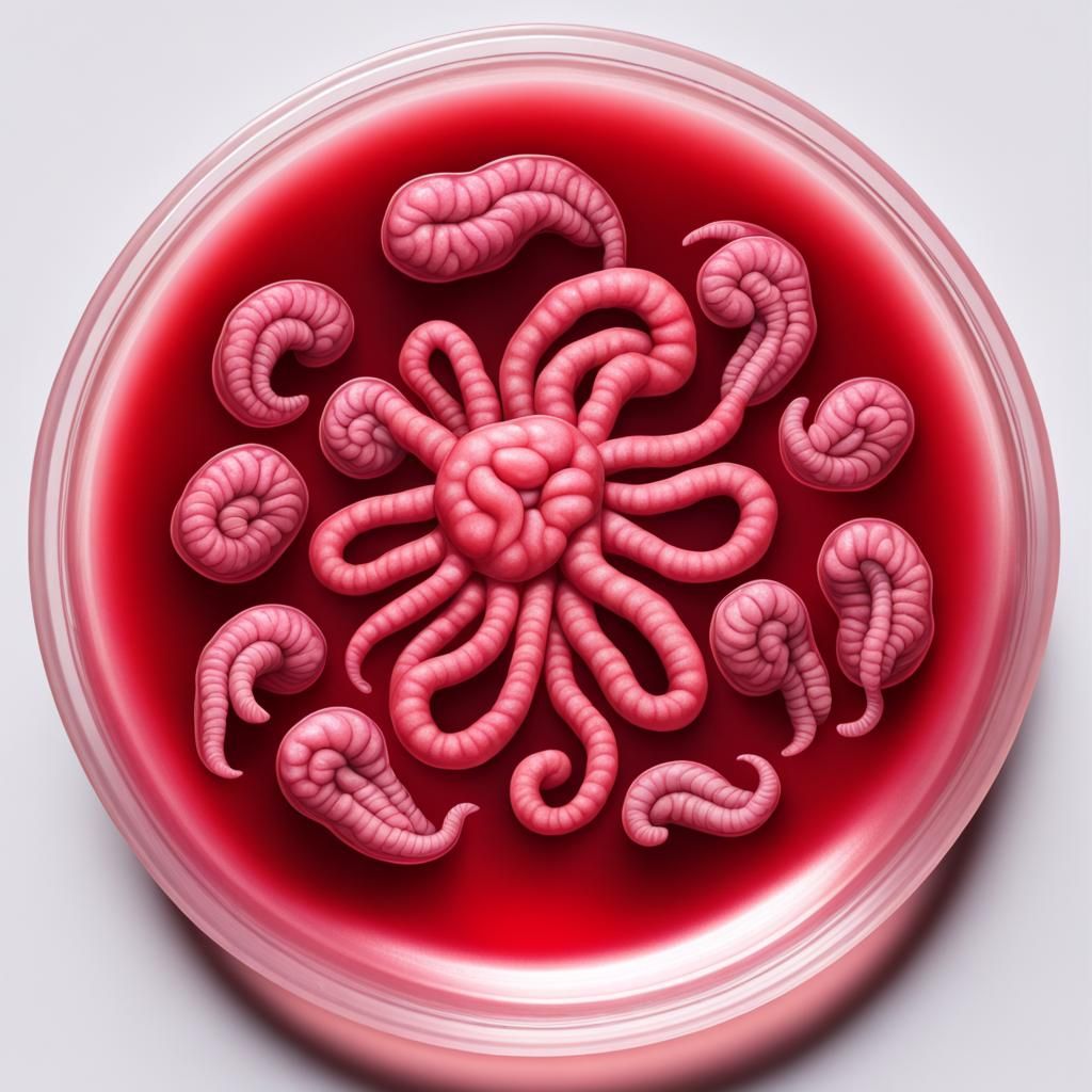 Hyperrealistic Petri Dish of Slimy Brain Worms