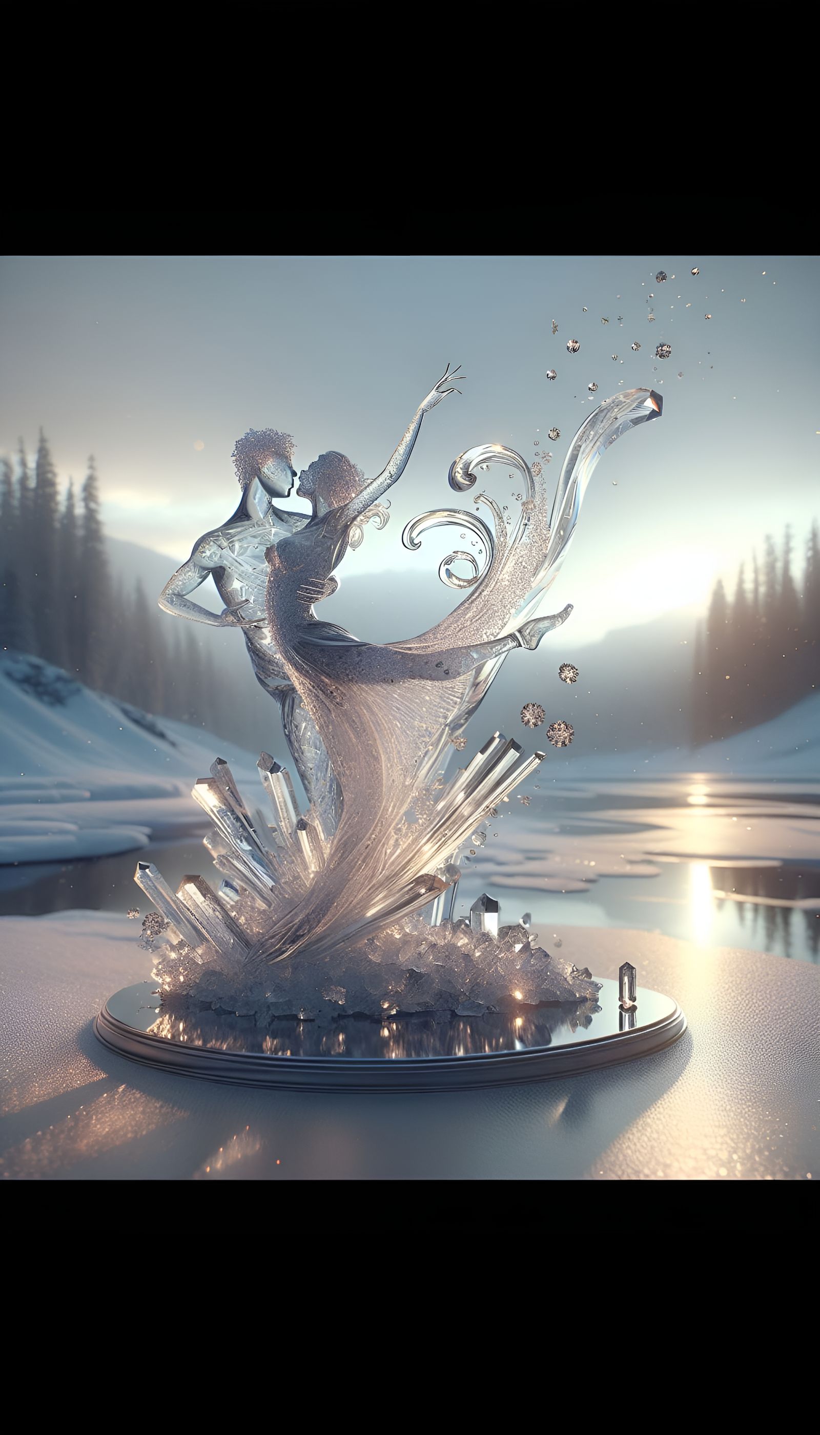 Hyperdetailed Glass Sculpture of Dancing Couple