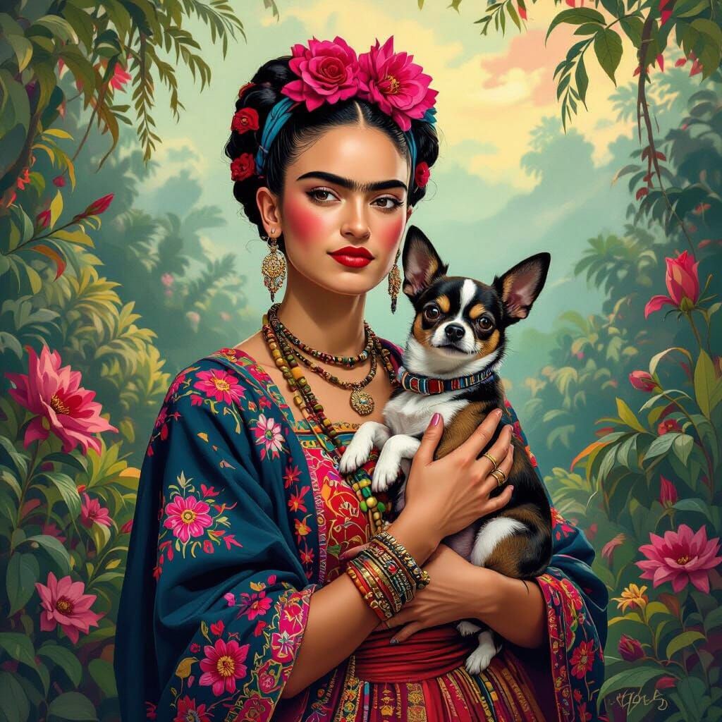 Dreamlike Portrait with Chihuahua in Fantasy Art Style
