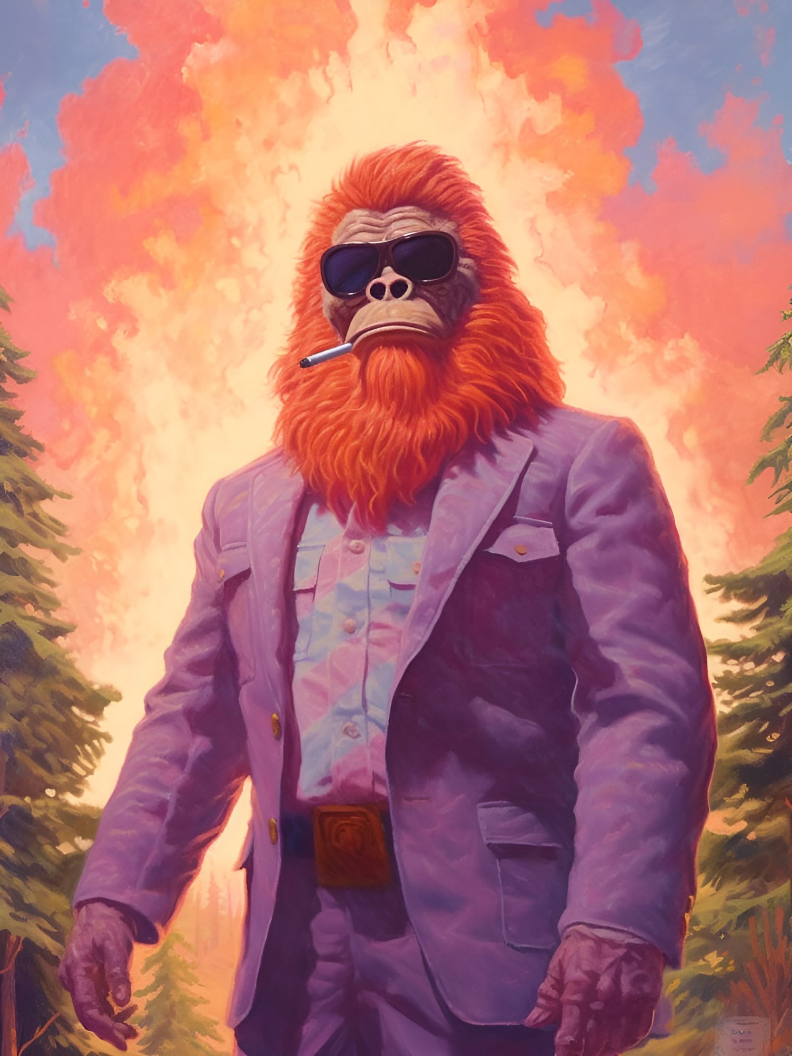 "Bigfoot Shows Smokey the Bear Who is Actually in Charge." - A Midjourney Creation