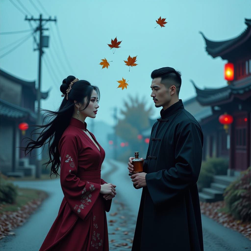 Chinese Woman at Tavern in Pre-Raphaelite Style