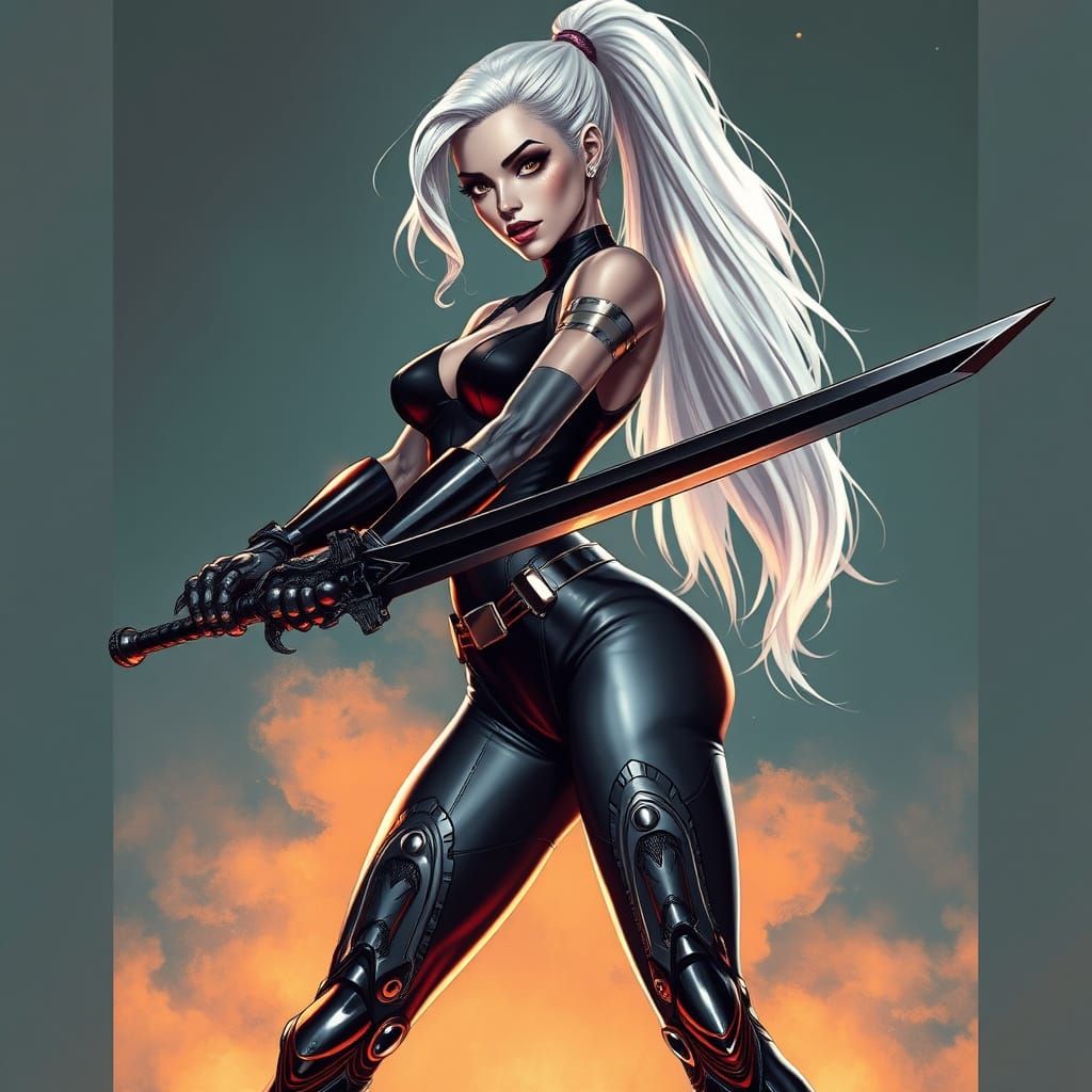 Female Space Bounty Hunter in Sci-Fi Pulp Art Style