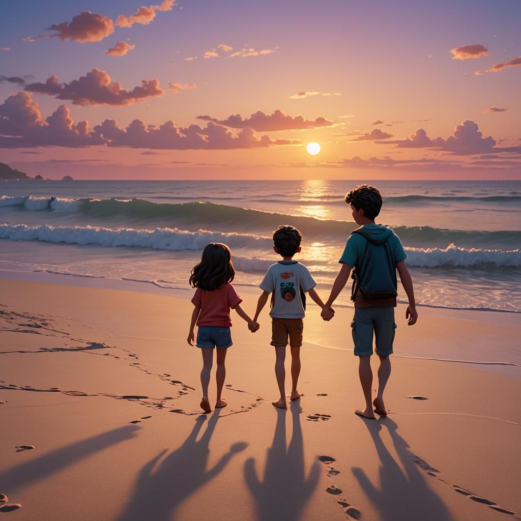 Best Friends at Sunset: Pixar-Style 3D Rendering