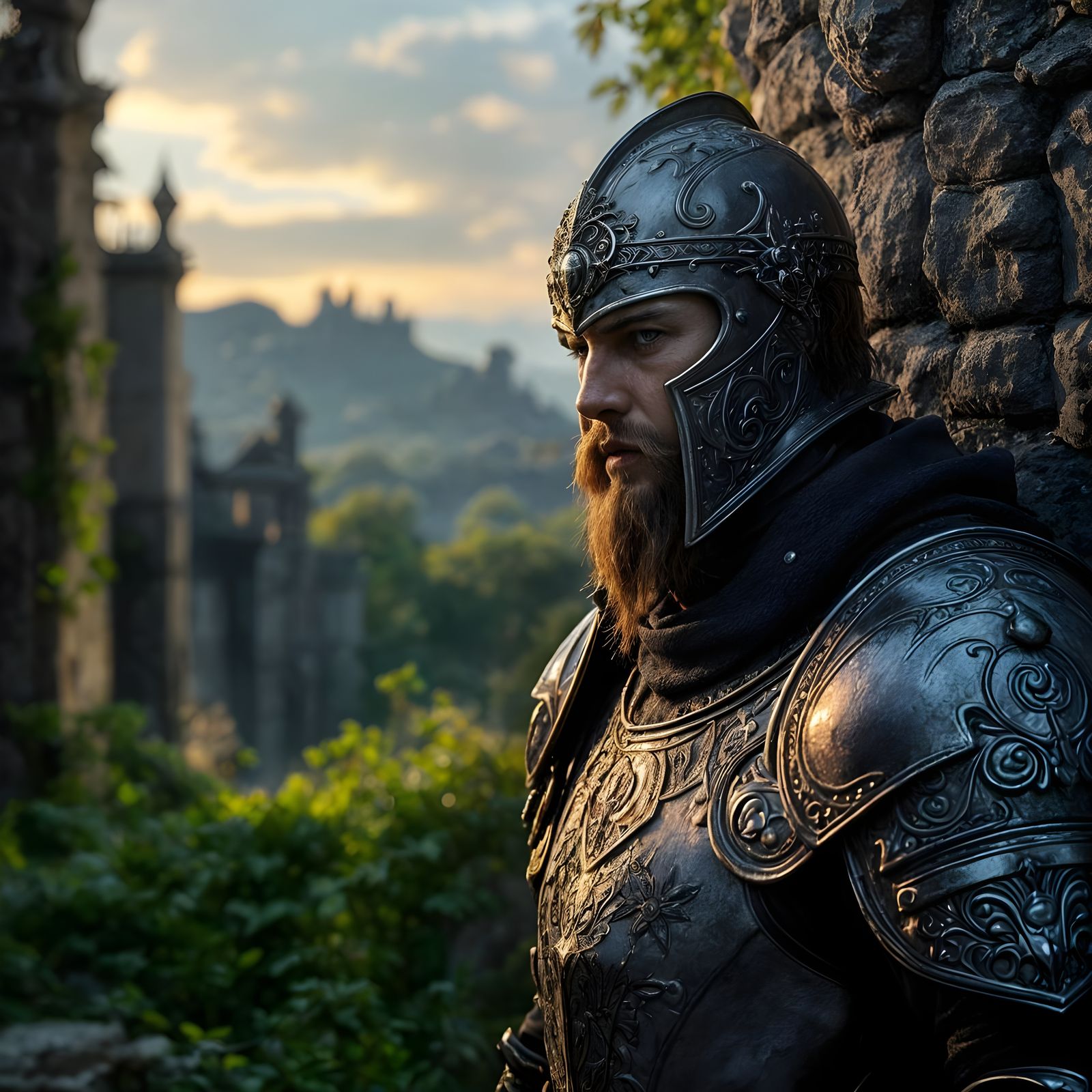 Majestic Chivalric Knight in Photorealistic Elaborate Armor