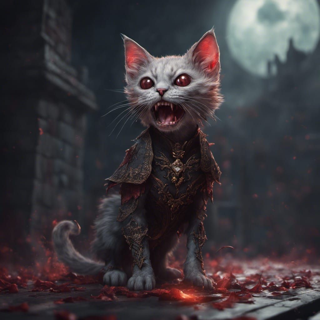 Scary Vampire Kitten in Detailed Matte Painting