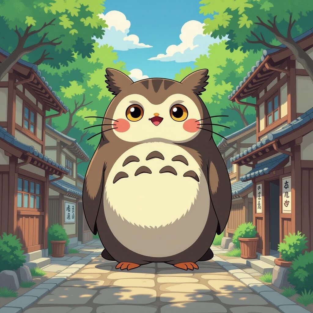 Studio Ghibli-Inspired Owl in Two-Point Perspective