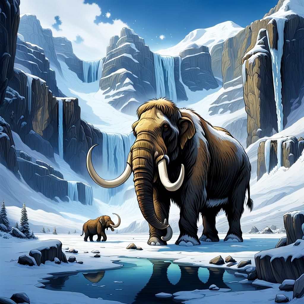 Majestic Mammoth in Frozen Ice Age Landscape