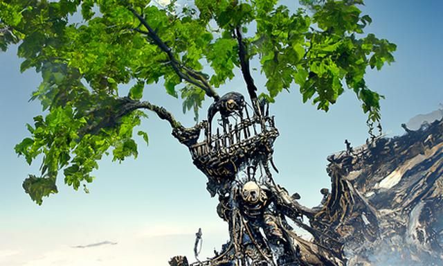 Looming Demon Garbed in Faces of the Damned