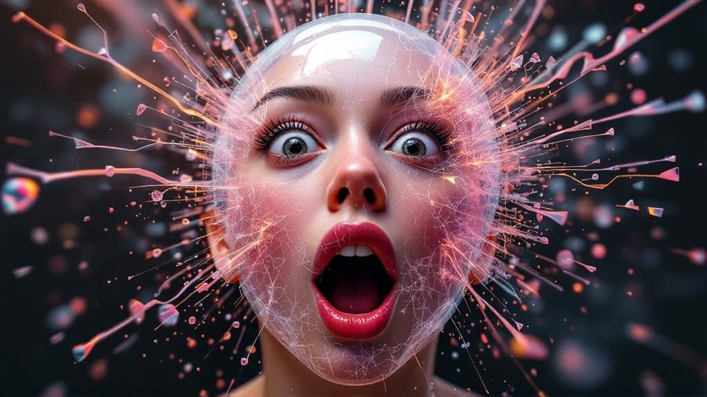 Face of Shock in a Shattering Bubble Gum Balloon