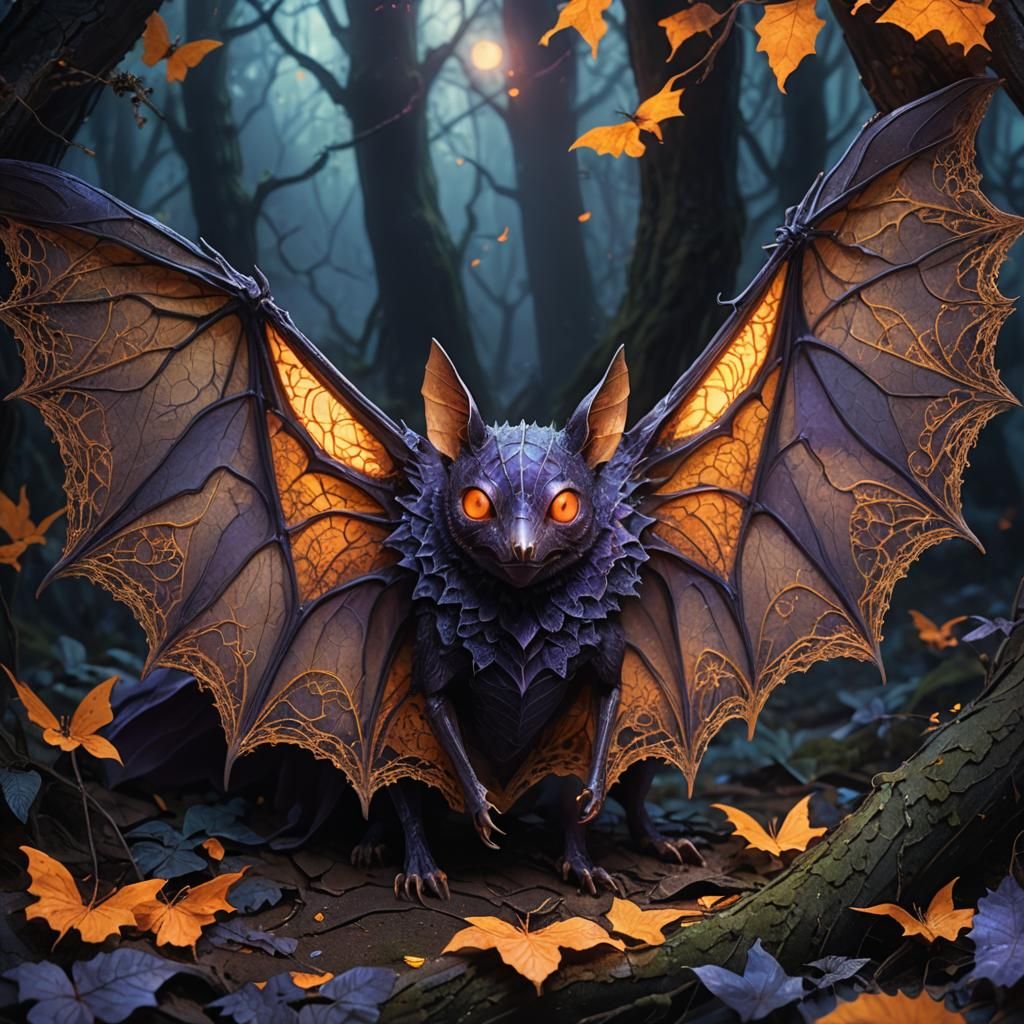 Lace Bat in Mystical Forest: Hyperrealistic Concept Art