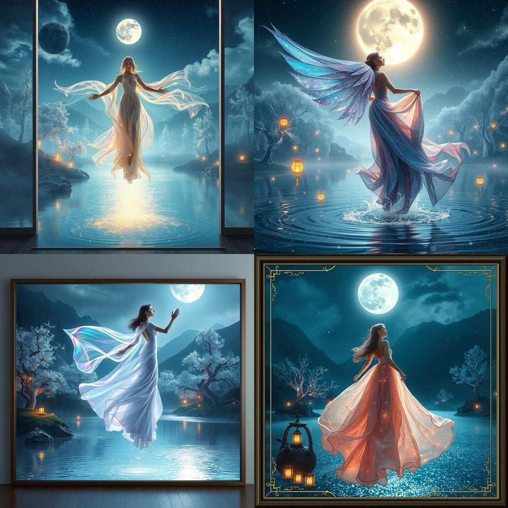 Celestial Woman in Moonlit Valley: HDR Photo