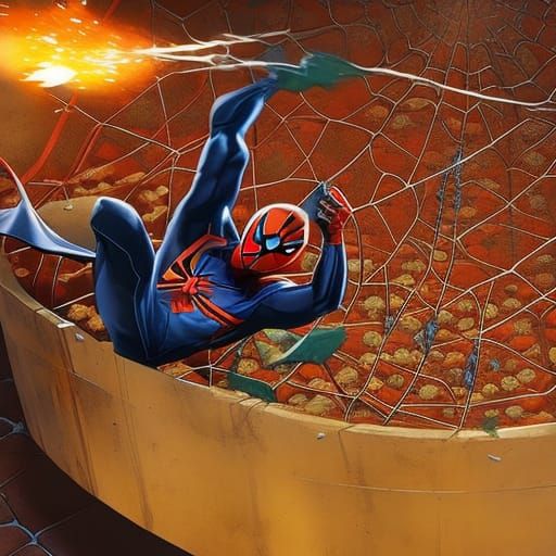 Spiderman's Pizza Break: Hyperrealistic Splash Art