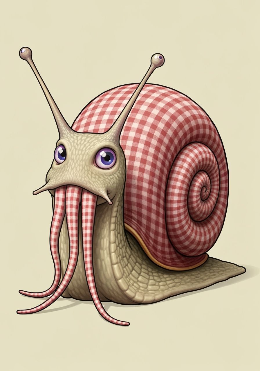 Giant Misunderstood Snail with Gingham Fur and Embroidered T...