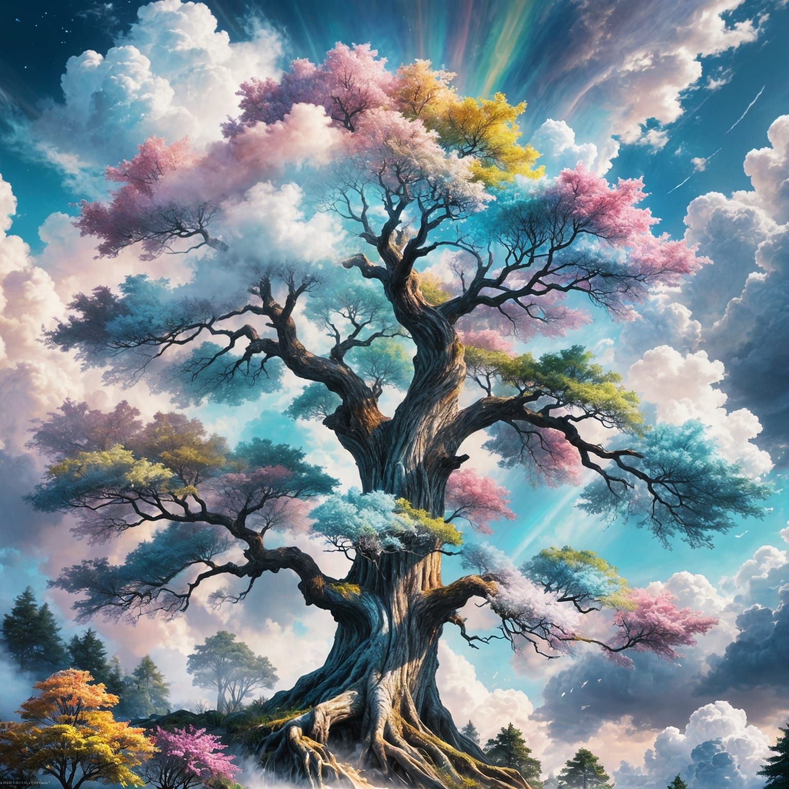 Cloud Tree: Surreal Pastel Watercolor Dreamscape