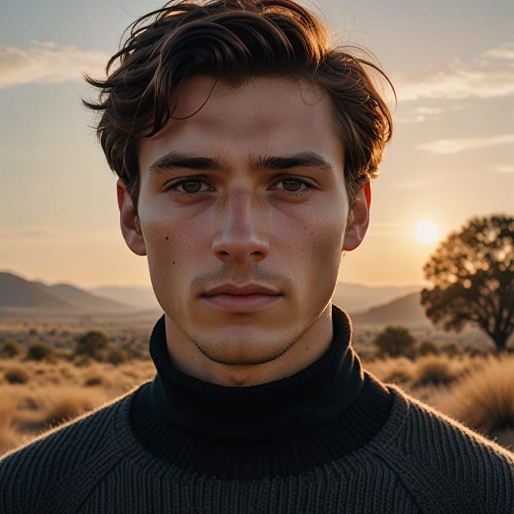 Intimate Portrait of a Young American Male in Warm Cinematic...