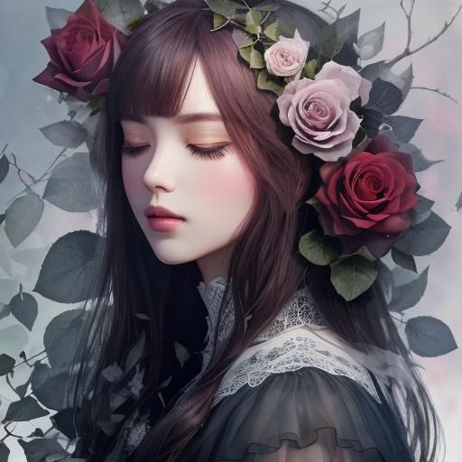 Sleeping Beauty in Roses Watercolor Painting