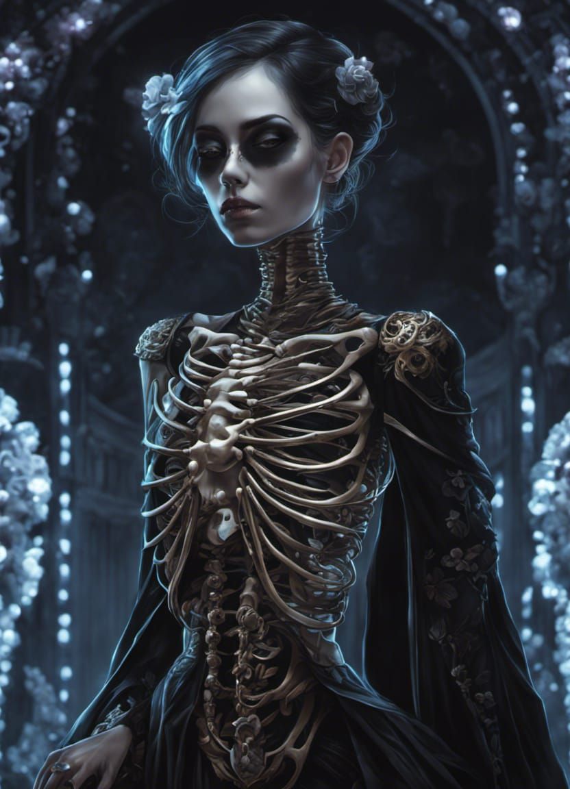 Ethereal Skeleton Woman in Fantasy Art Style