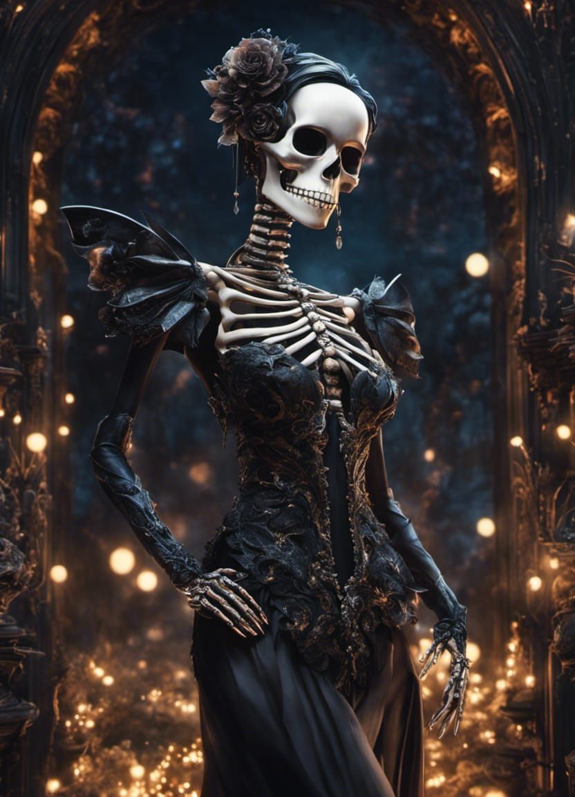 Ethereal Skeleton Woman in Graffiti Art Style