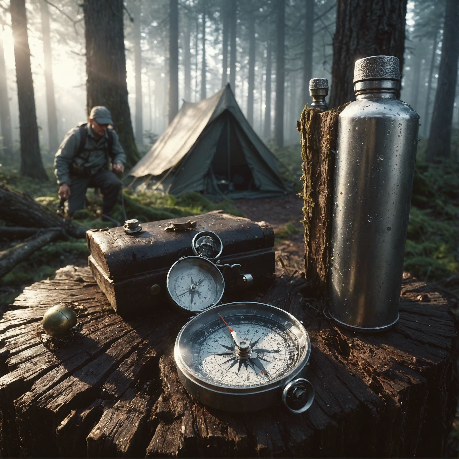 Detailed Forest Scene with Hiking Gear