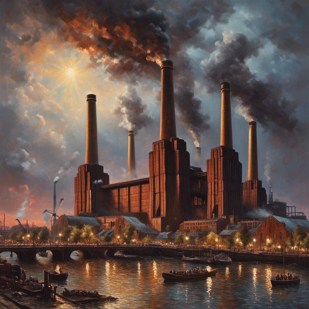 Battersea Power Station: Psychedelic Oil Painting in Dutch S...