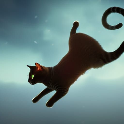 Cat Backflip: Detailed Matte Painting in Deep Color