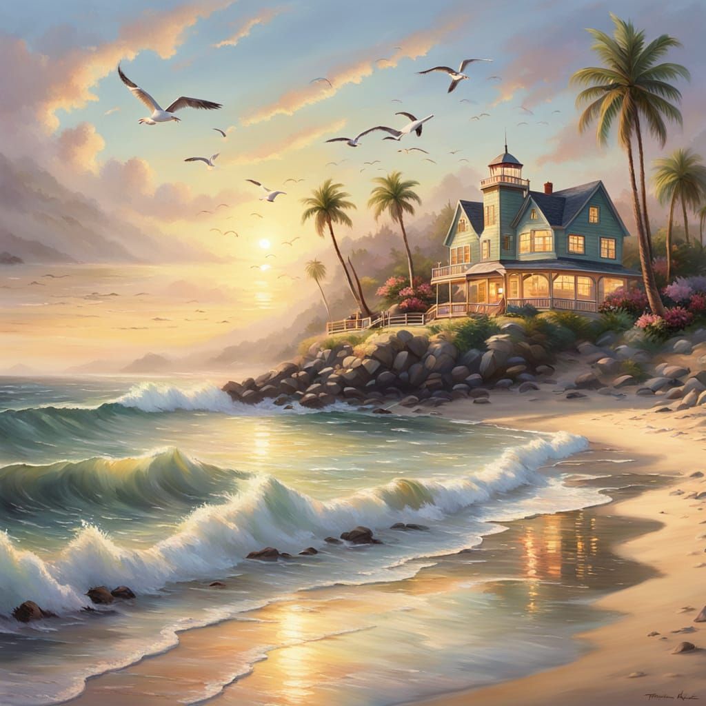 Idyllic Beach Scene in Warm Golden Light