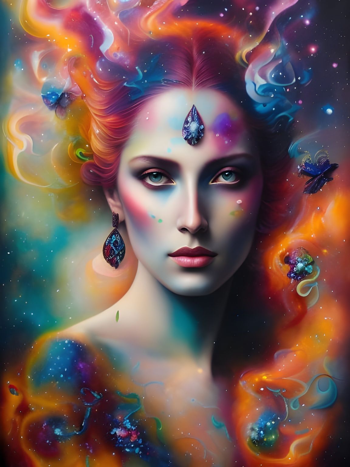 Pale Queen Goddess Portrait in Impasto Style